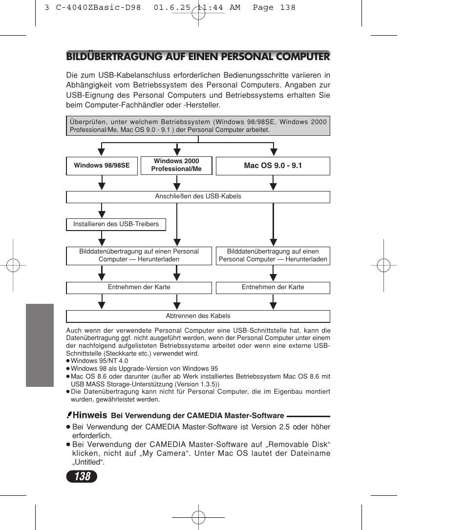 Bildübertragung auf einen personal computer | Olympus C-4040ZOOM User Manual | Page 138 / 196