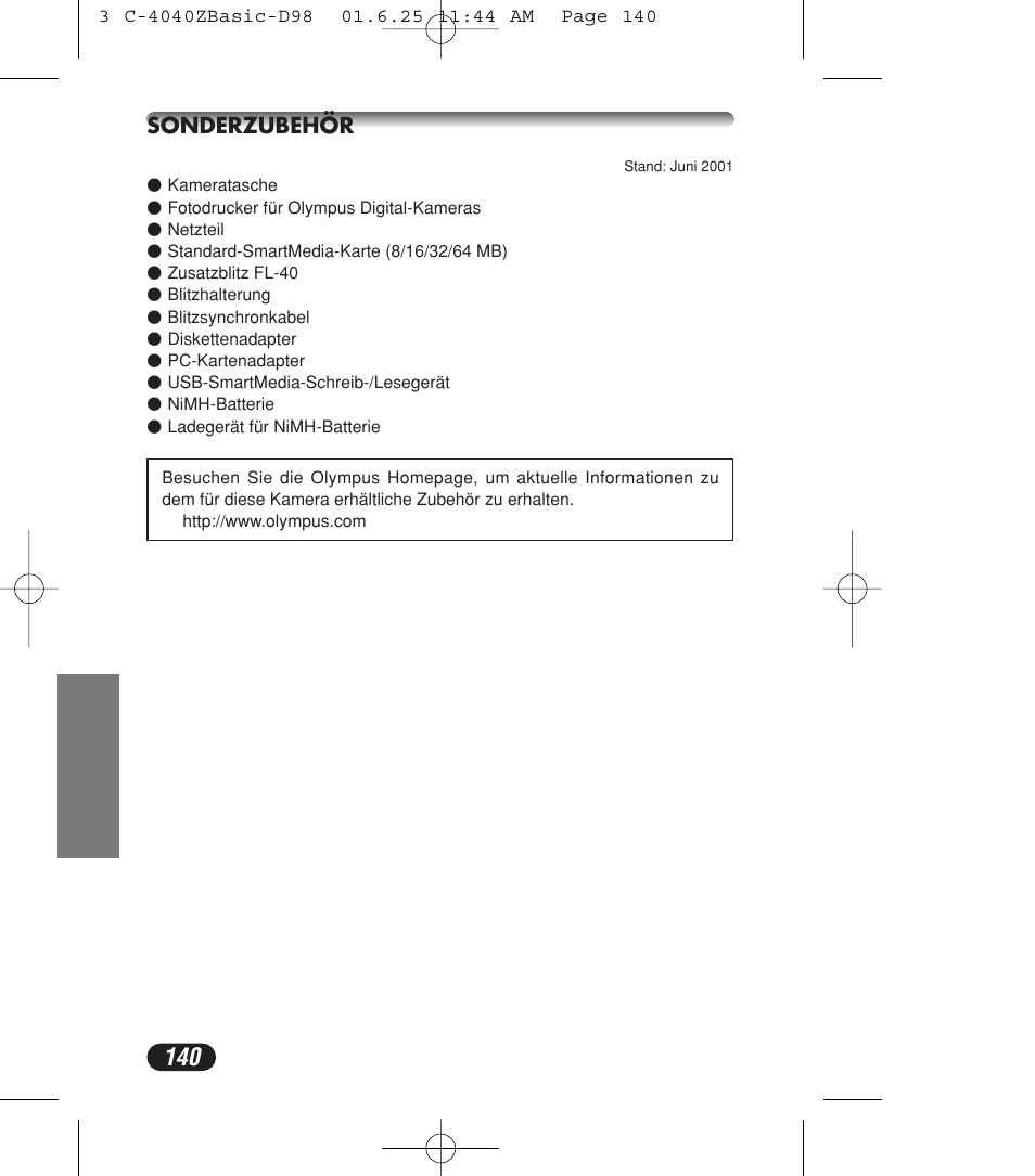 Sonderzubehör | Olympus C-4040ZOOM User Manual | Page 140 / 196