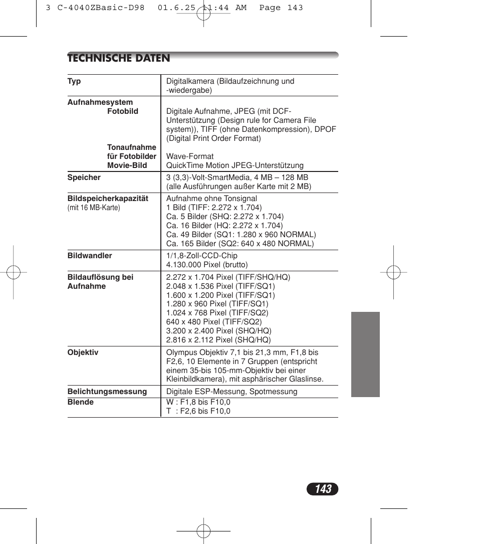 Technische daten | Olympus C-4040ZOOM User Manual | Page 143 / 196