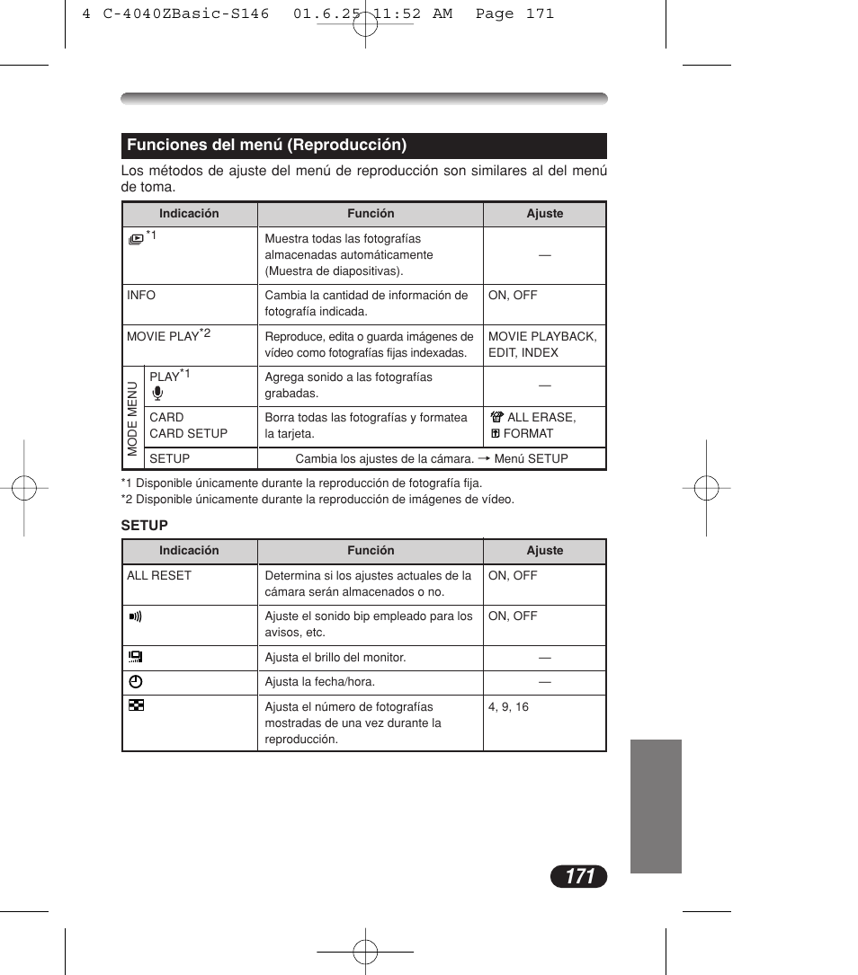 Funciones del menú (reproducción) | Olympus C-4040ZOOM User Manual | Page 171 / 196