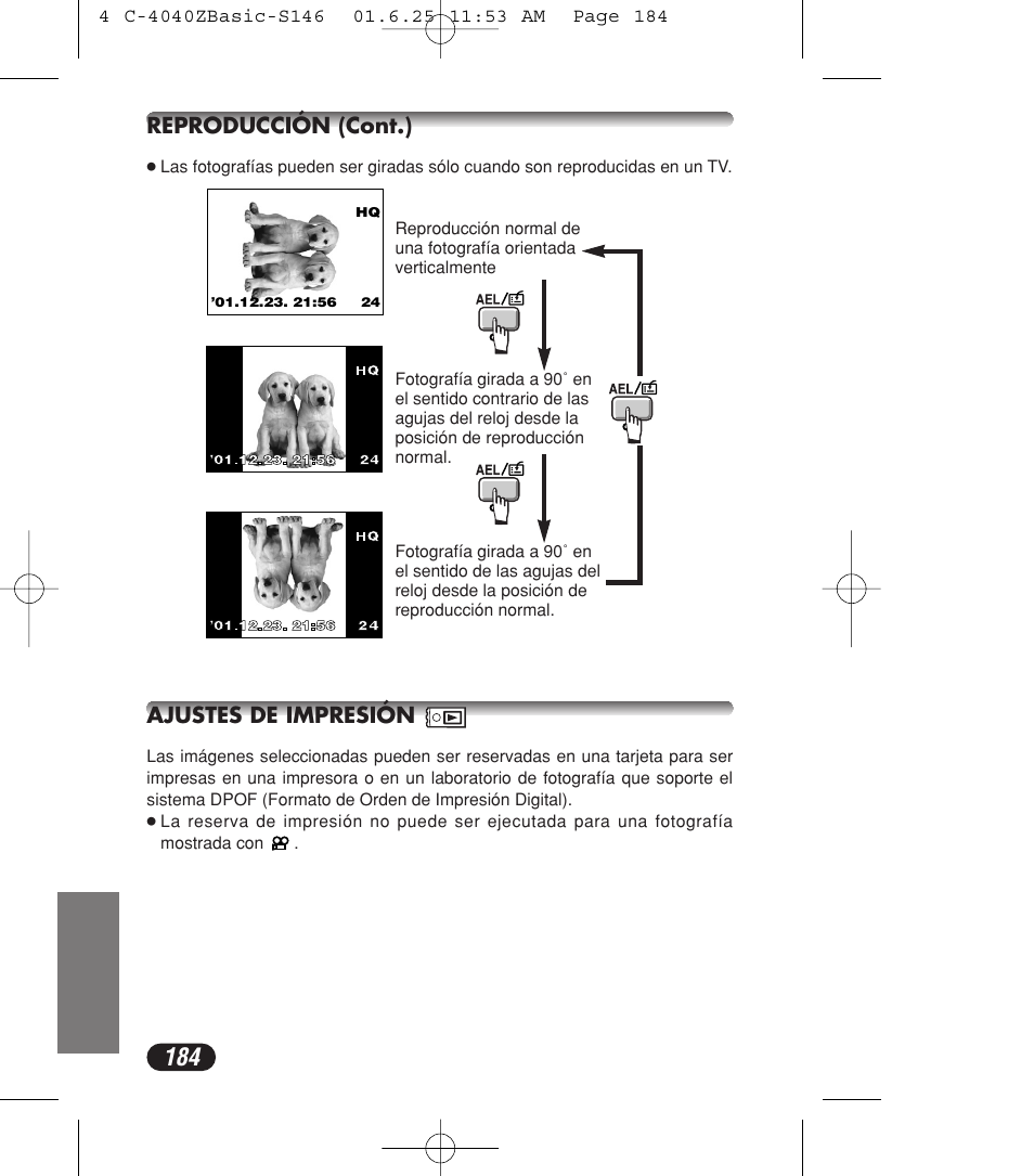 Reproducción (cont.) ajustes de impresión | Olympus C-4040ZOOM User Manual | Page 184 / 196