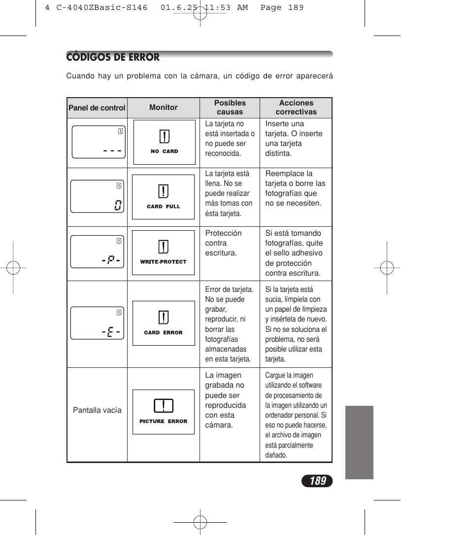 Códigos de error | Olympus C-4040ZOOM User Manual | Page 189 / 196