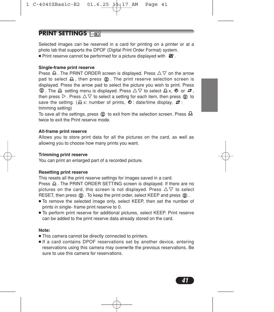 Print settings | Olympus C-4040ZOOM User Manual | Page 41 / 196