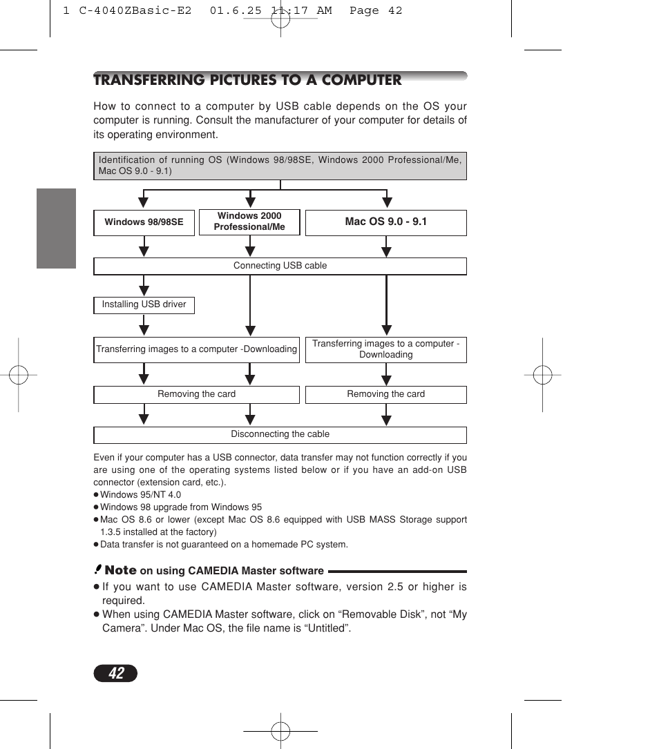 Transferring pictures to a computer | Olympus C-4040ZOOM User Manual | Page 42 / 196