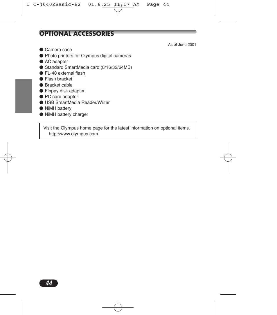 Optional accessories | Olympus C-4040ZOOM User Manual | Page 44 / 196