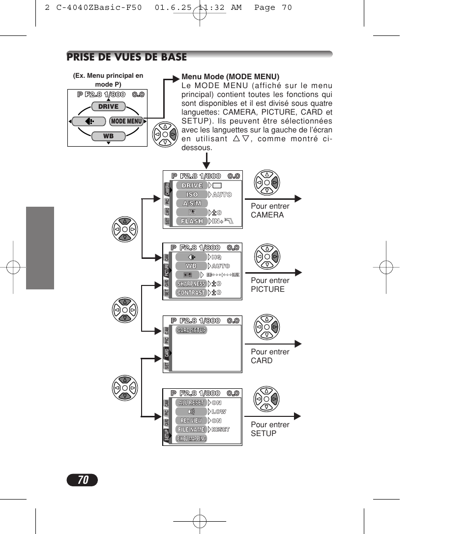 Prise de vues de base | Olympus C-4040ZOOM User Manual | Page 70 / 196