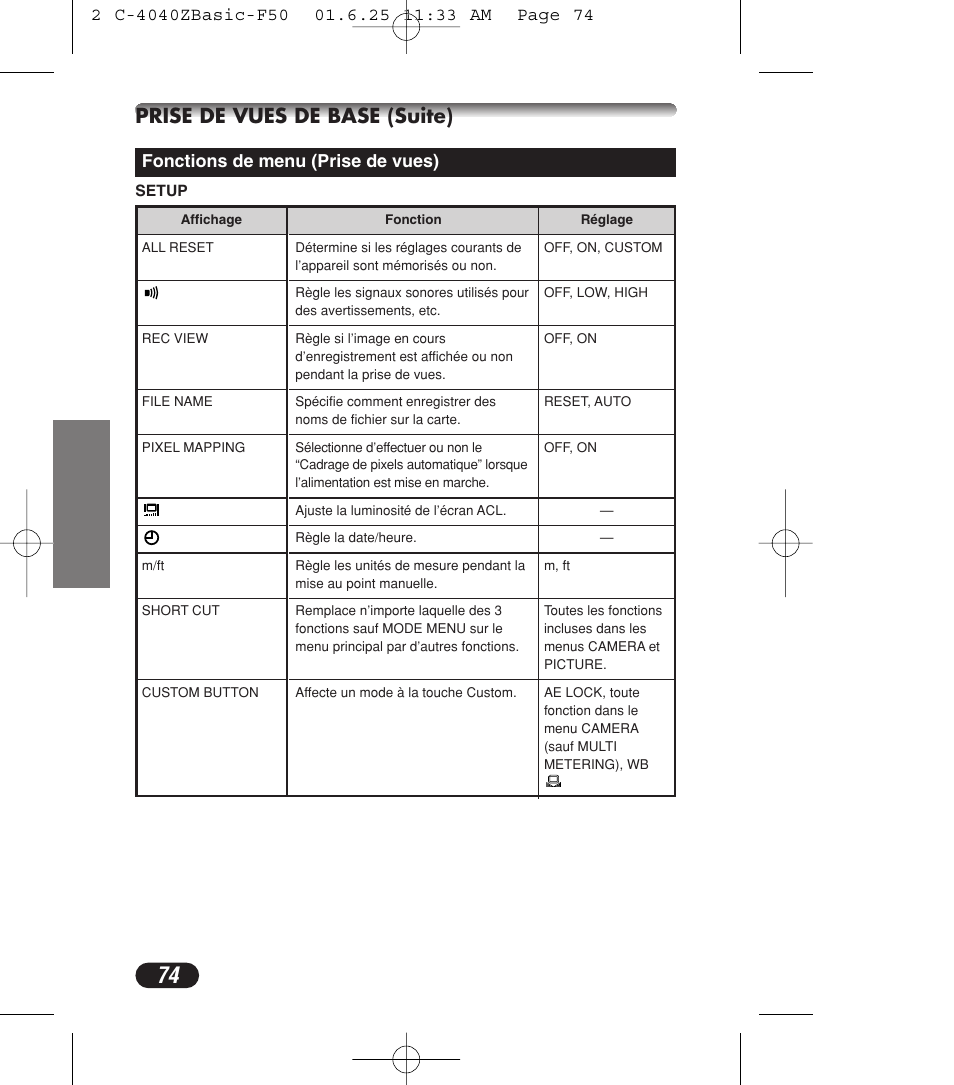 Prise de vues de base (suite) | Olympus C-4040ZOOM User Manual | Page 74 / 196