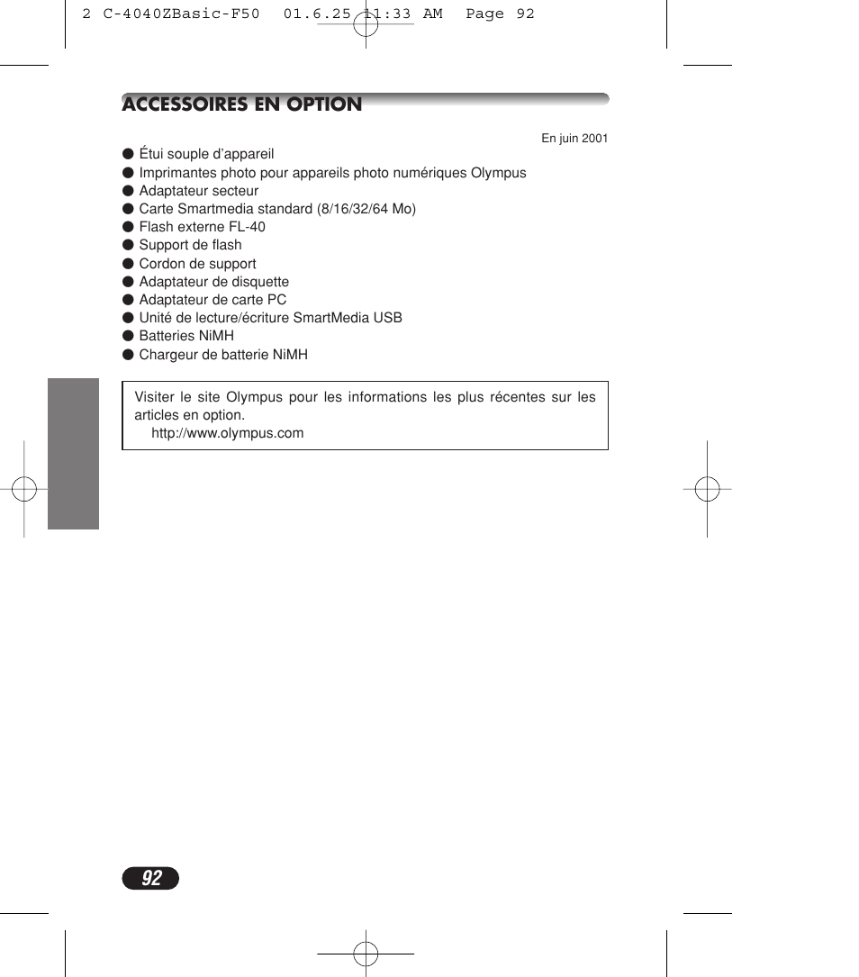 Accessoires en option | Olympus C-4040ZOOM User Manual | Page 92 / 196