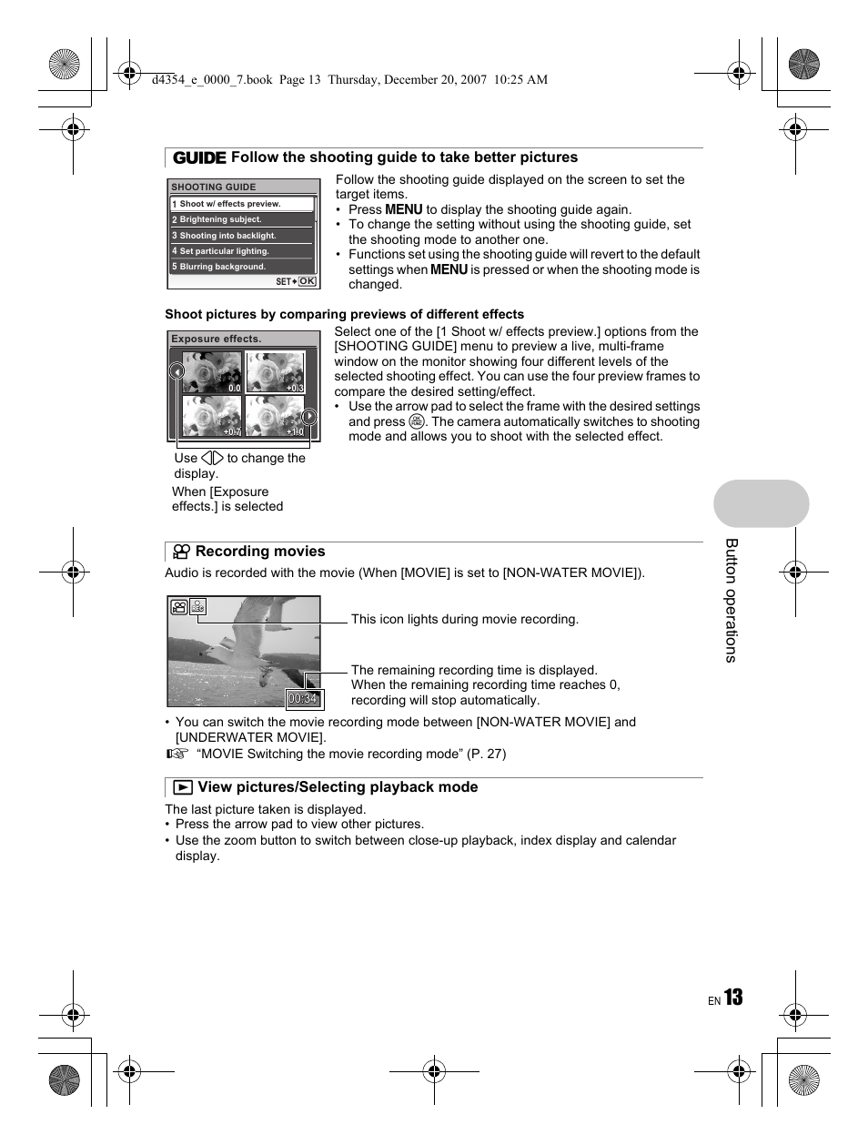 Butt on op erati o ns | Olympus 1030 SW User Manual | Page 13 / 84