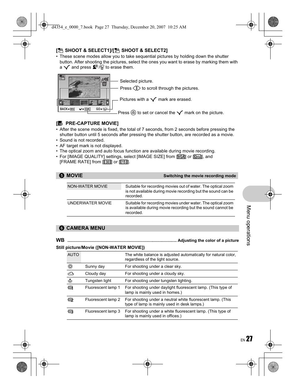 Me nu opera tions | Olympus 1030 SW User Manual | Page 27 / 84