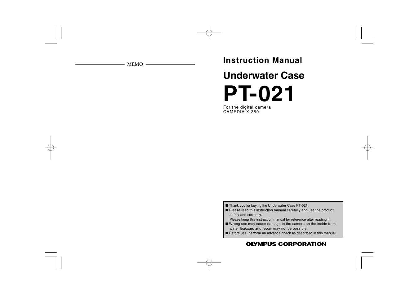 Olympus CAMEDIA X-350 PT-021 User Manual | 37 pages