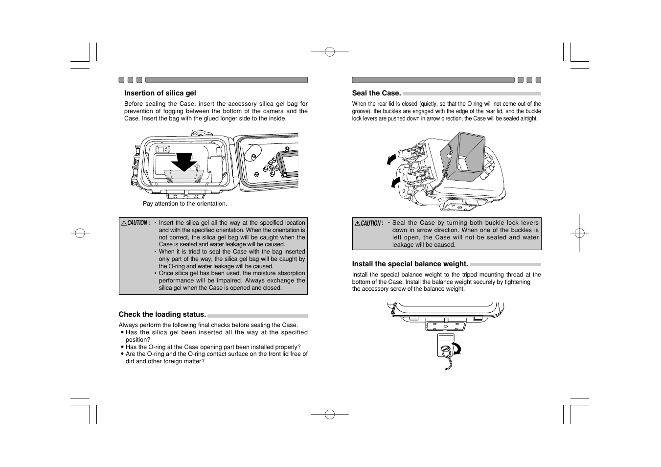 Seal the case, Install the special balance weight | Olympus CAMEDIA X-350 PT-021 User Manual | Page 19 / 37