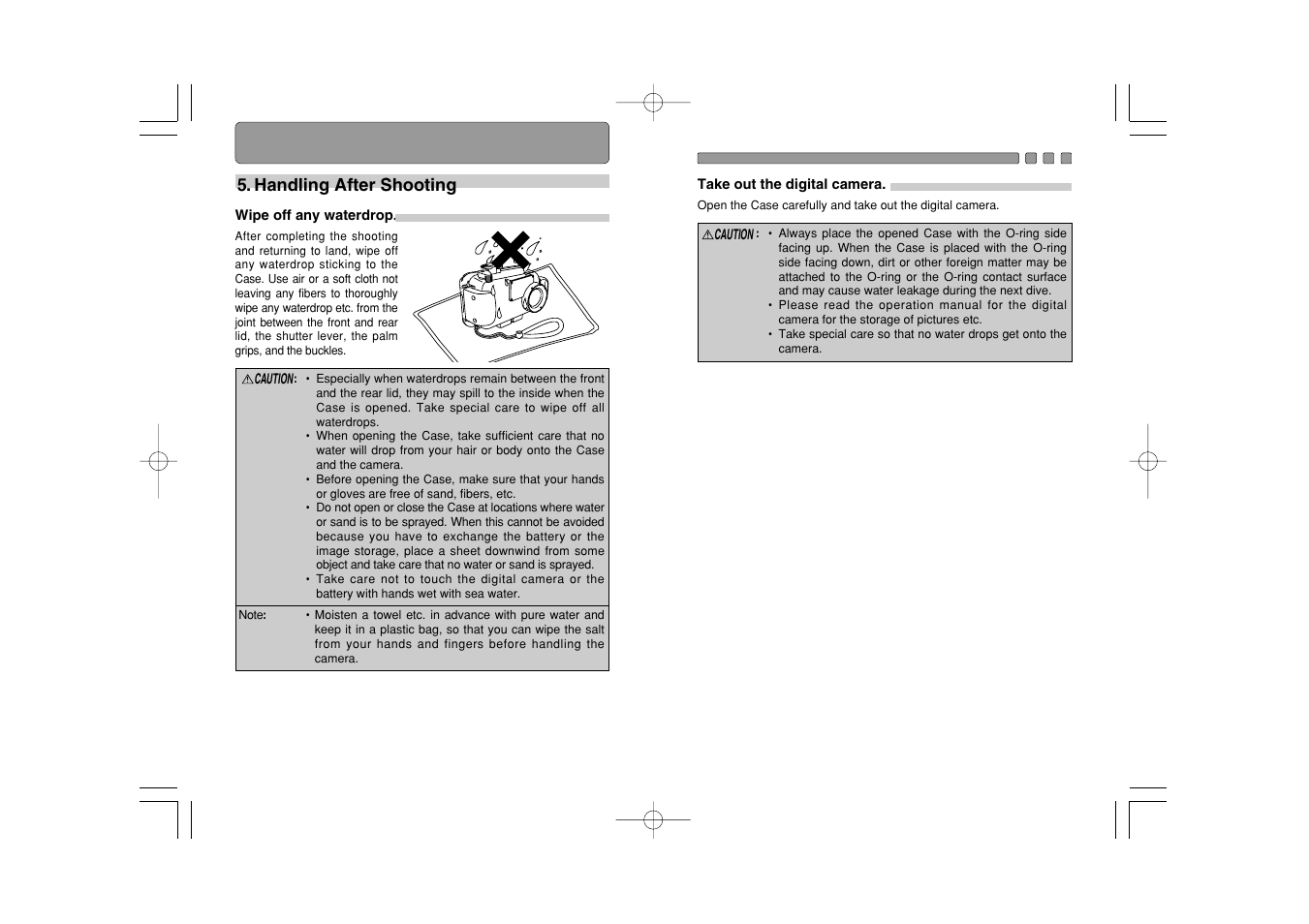 Handling after shooting, Wipe off any waterdrop | Olympus CAMEDIA X-350 PT-021 User Manual | Page 24 / 37