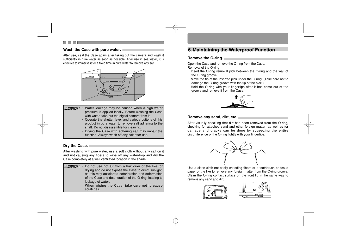 Wash the case with pure water, Dry the case | Olympus CAMEDIA X-350 PT-021 User Manual | Page 26 / 37