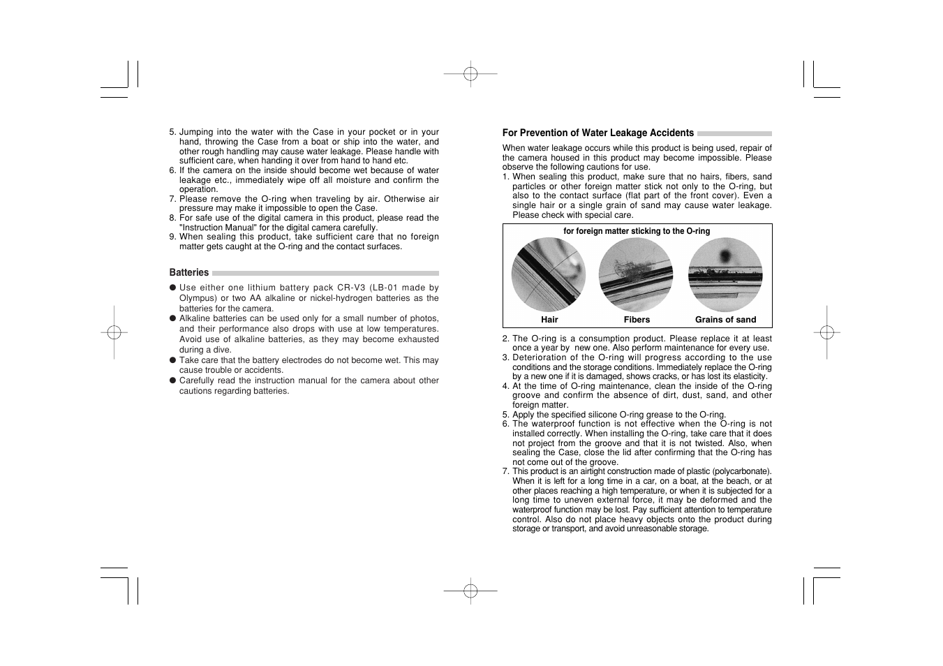 For prevention of water leakage accidents | Olympus CAMEDIA X-350 PT-021 User Manual | Page 5 / 37