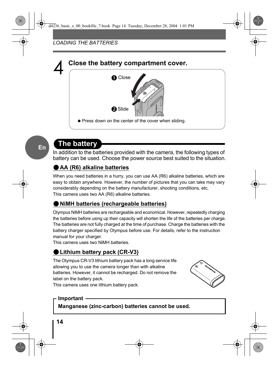 Othe battery | Olympus C-480 User Manual | Page 14 / 100