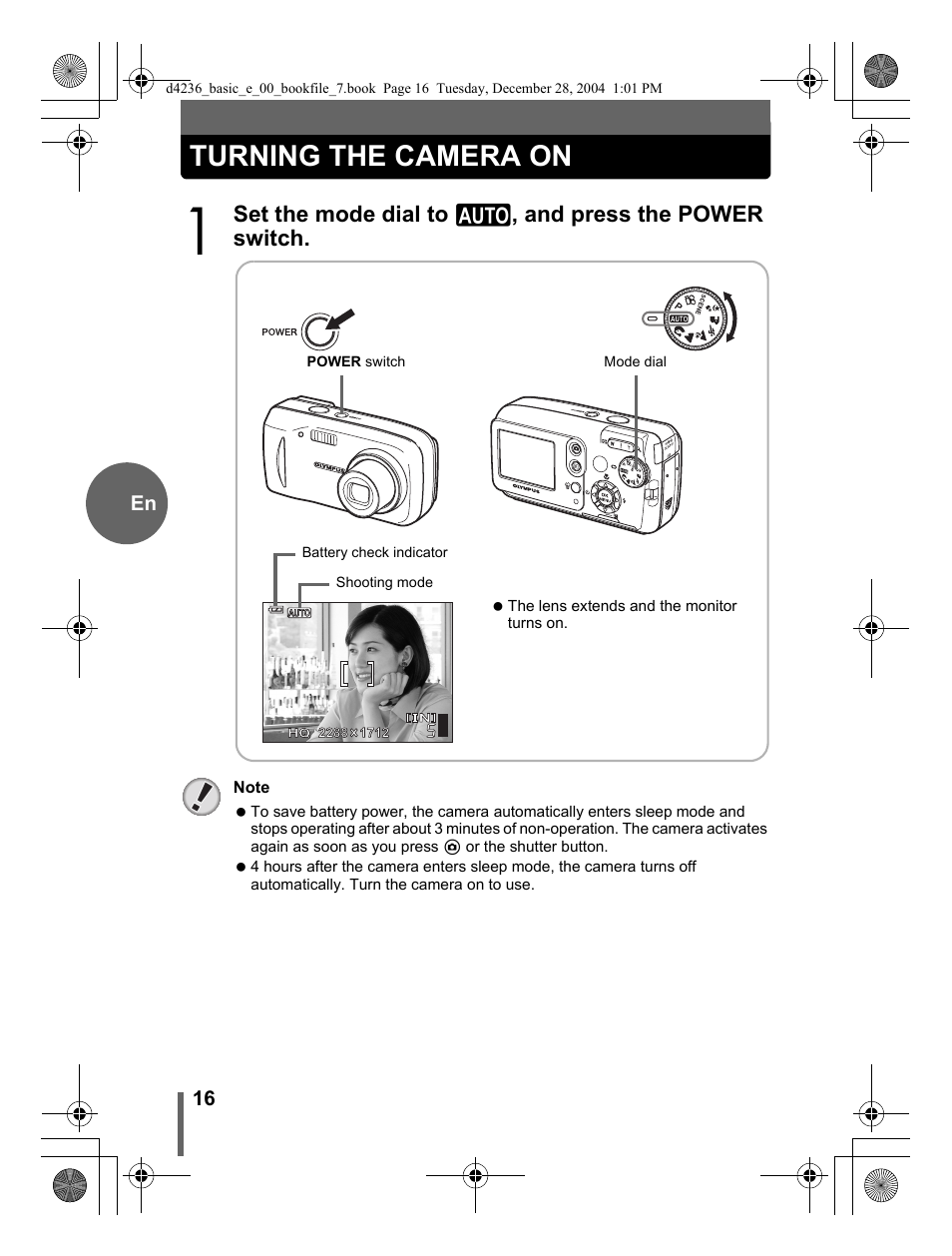 Turning the camera on | Olympus C-480 User Manual | Page 16 / 100