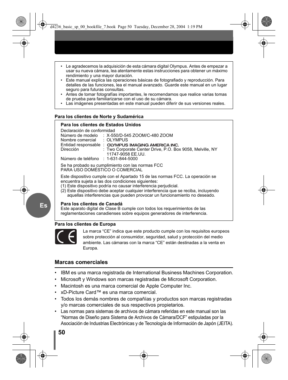 50 es | Olympus C-480 User Manual | Page 50 / 100