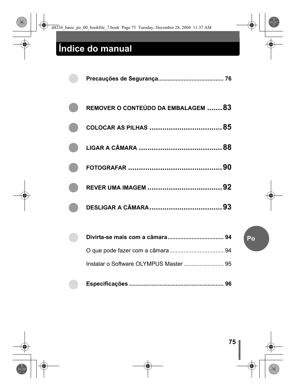 Índice do manual | Olympus C-480 User Manual | Page 75 / 100