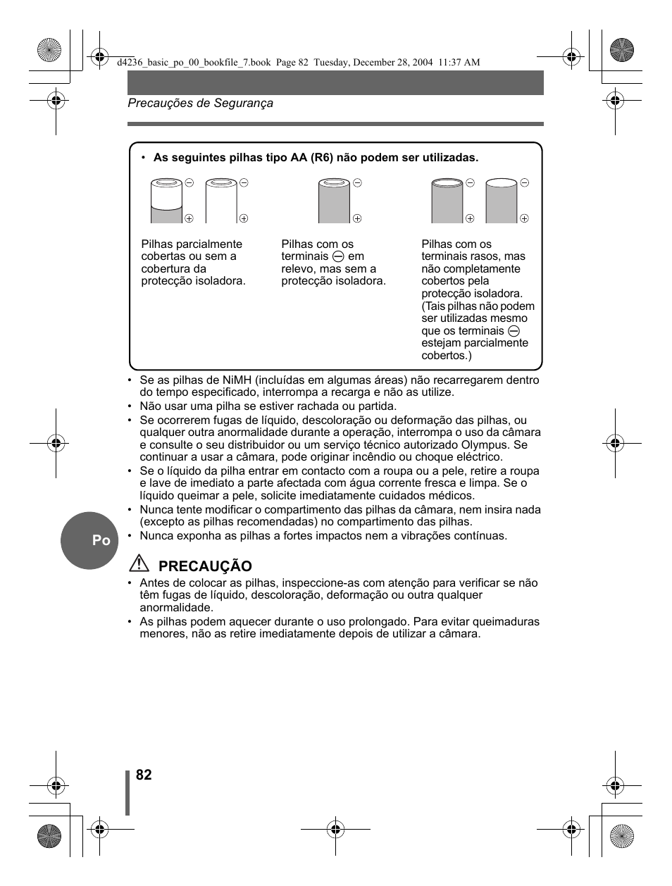 82 po, Precaução | Olympus C-480 User Manual | Page 82 / 100