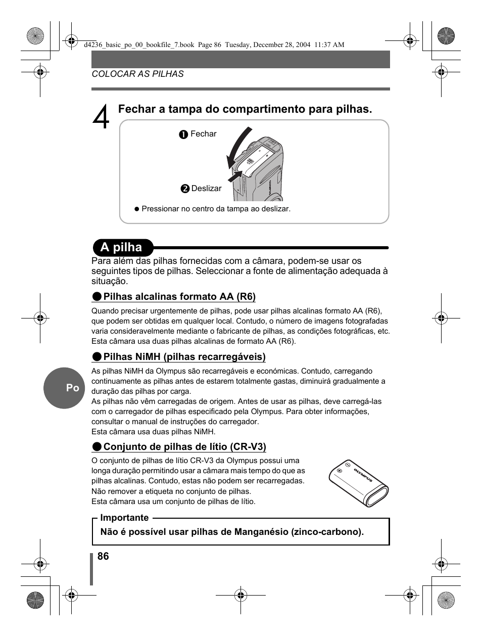 Oa pilha | Olympus C-480 User Manual | Page 86 / 100