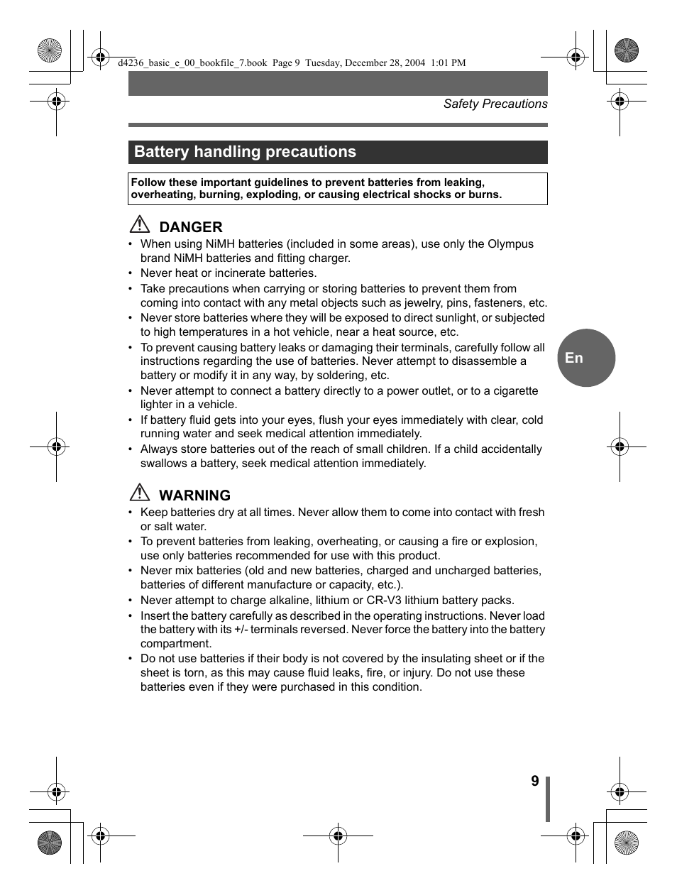 Battery handling precautions | Olympus C-480 User Manual | Page 9 / 100