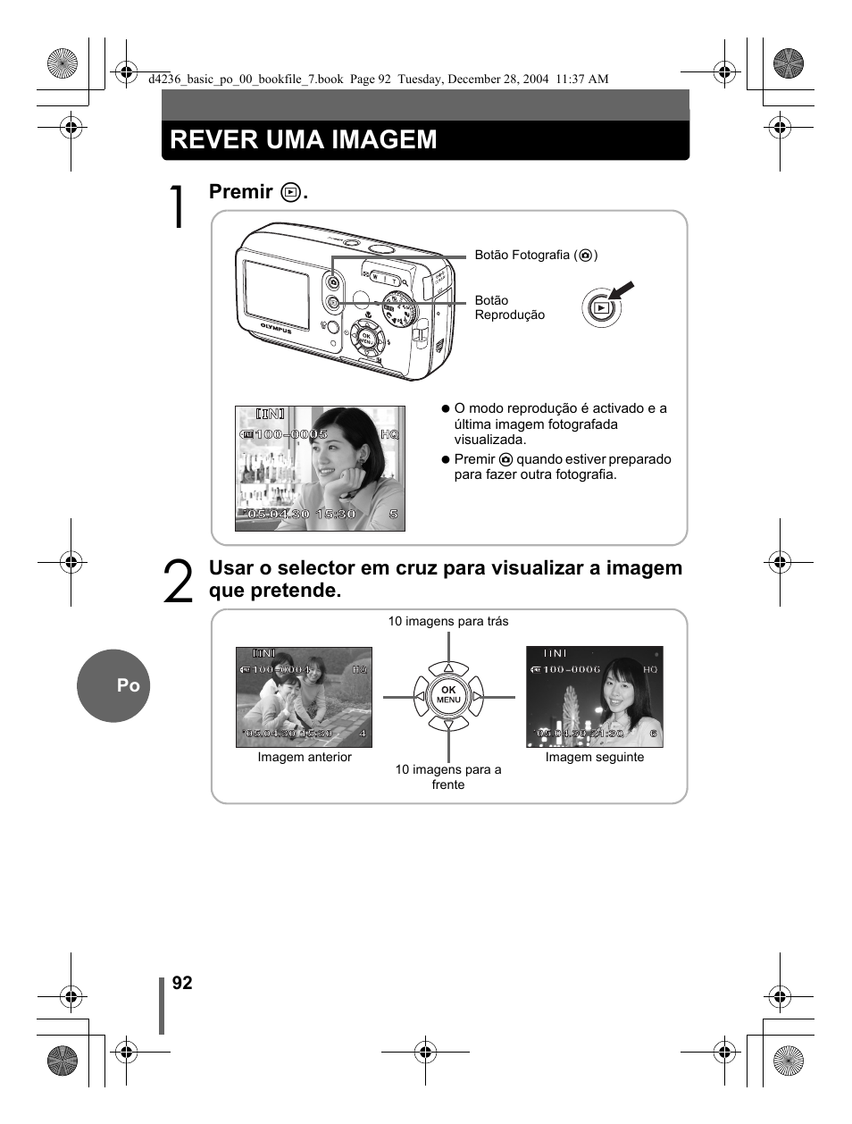 Rever uma imagem, Premir, 92 po | Olympus C-480 User Manual | Page 92 / 100