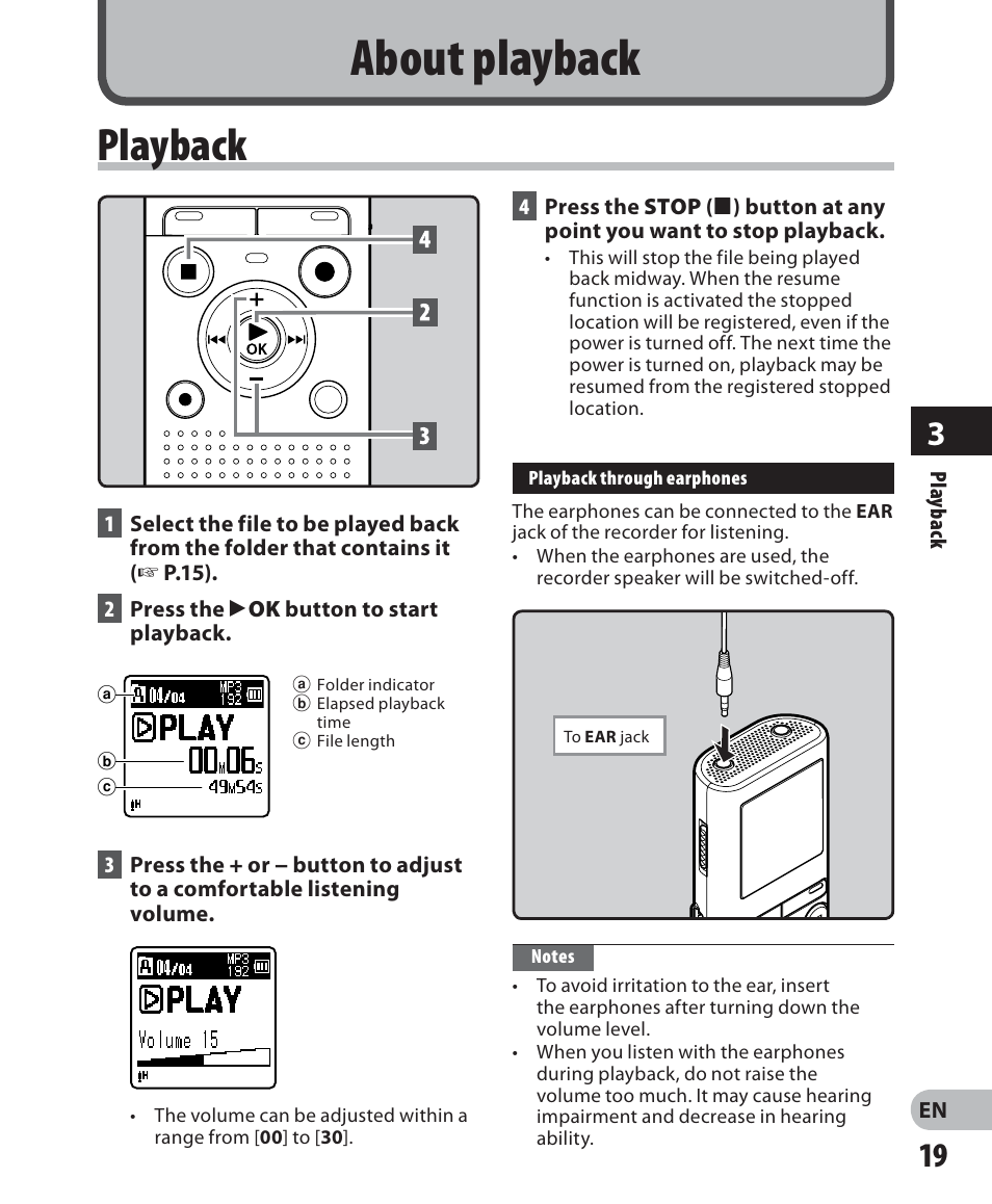 About playback, Playback | Olympus VN-702PC User Manual | Page 19 / 45