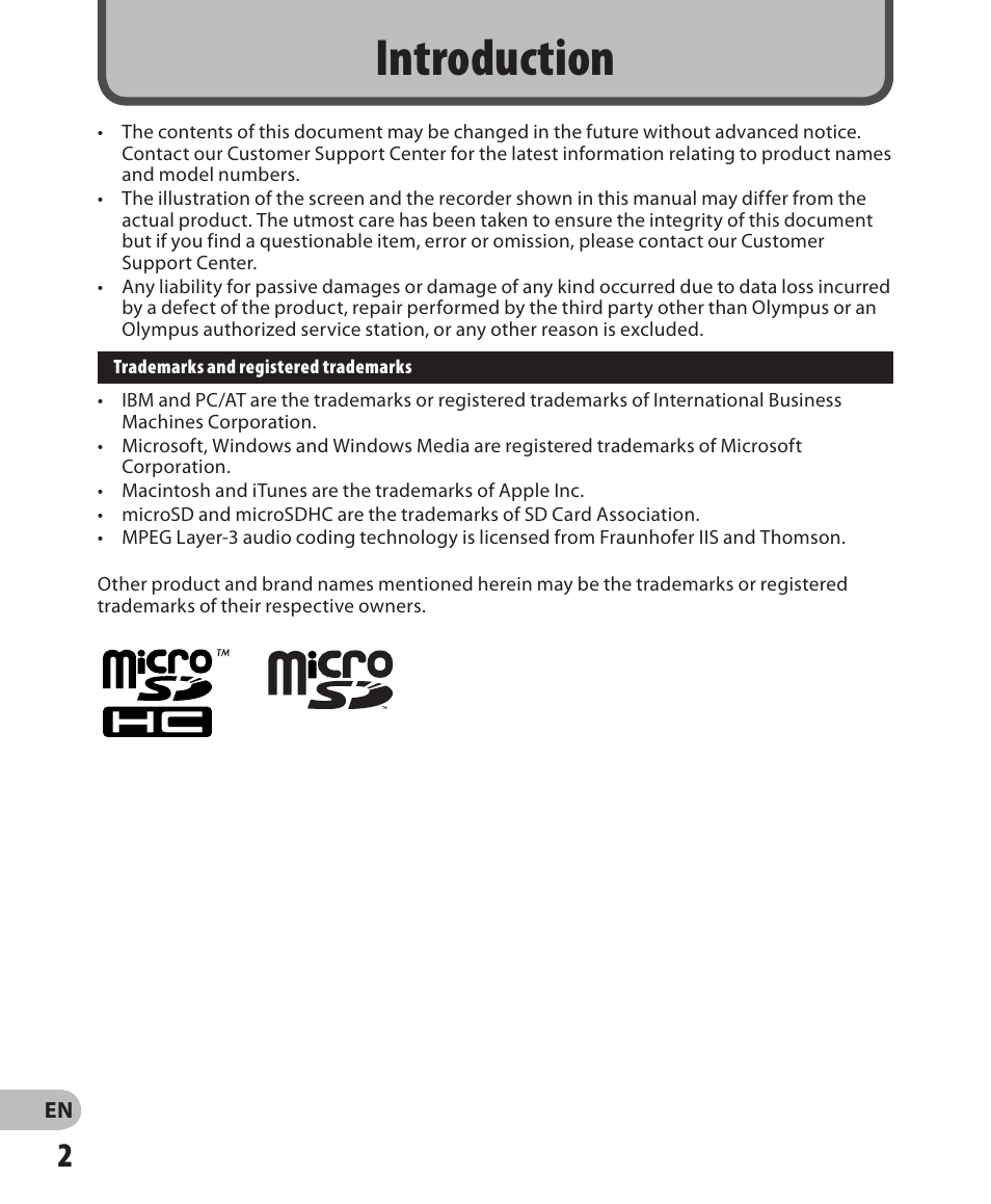 Introduction | Olympus VN-702PC User Manual | Page 2 / 45