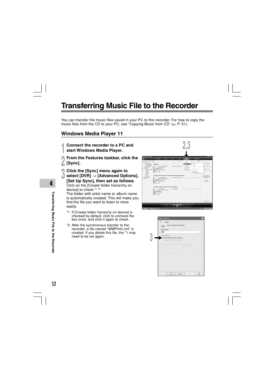 Transferring music file to the recorder | Olympus WS-321M User Manual | Page 52 / 102