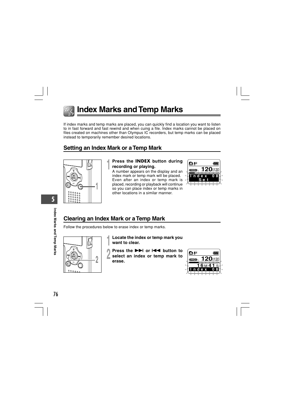 Index marks and temp marks | Olympus WS-321M User Manual | Page 76 / 102