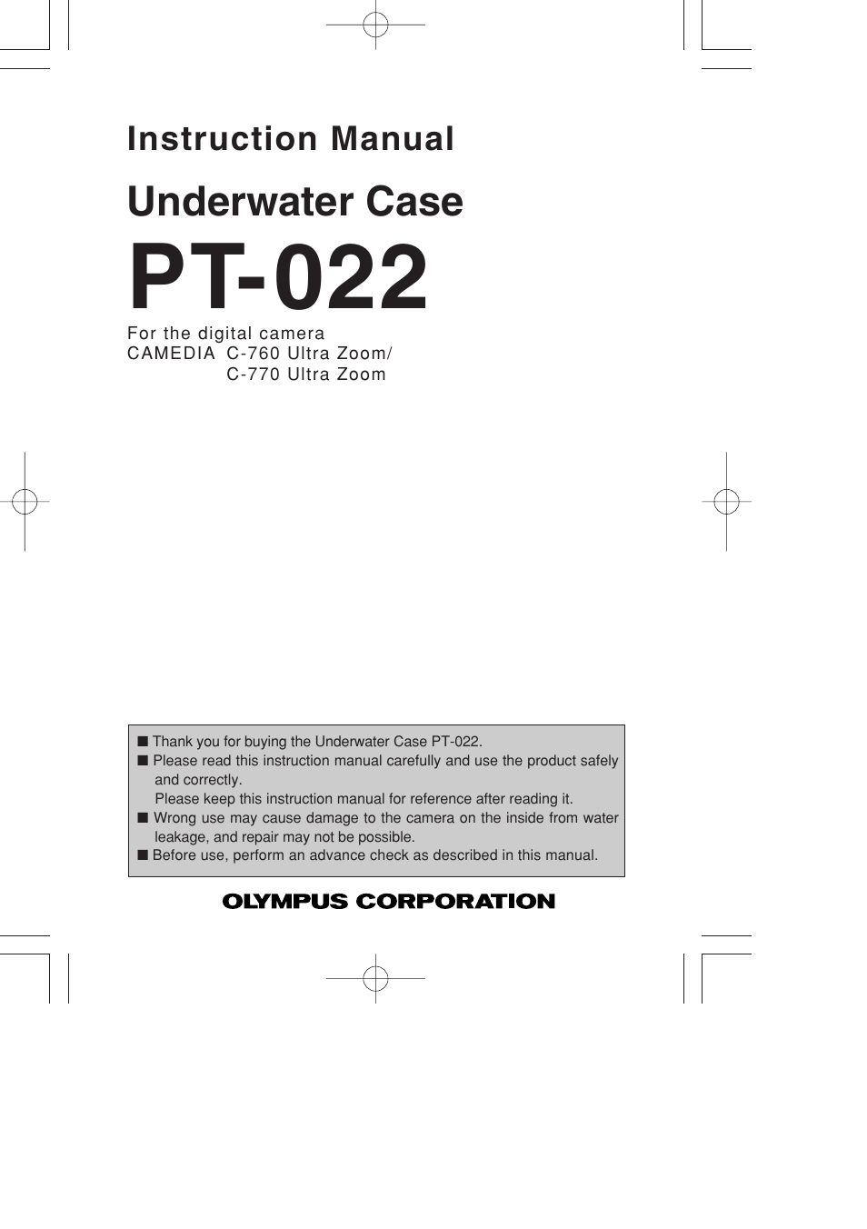 Olympus PT-022 User Manual | 43 pages