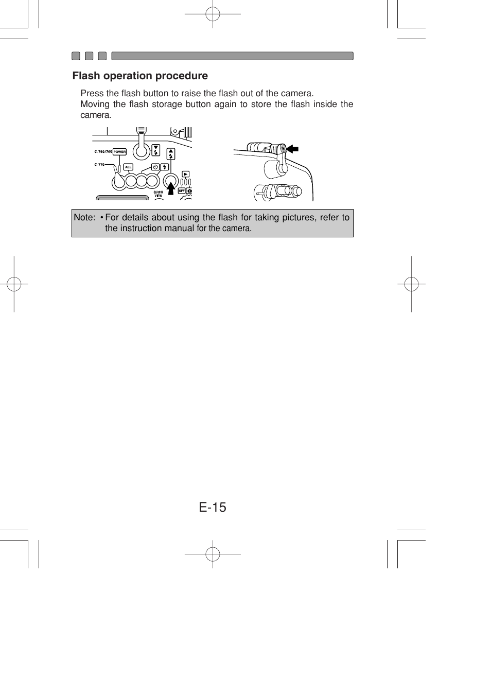 Flash operation procedure, E-15 | Olympus PT-022 User Manual | Page 16 / 43