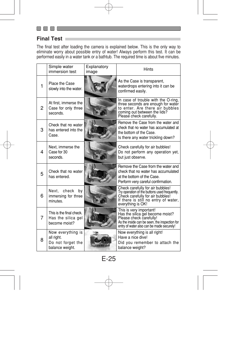 Final test, E-25 | Olympus PT-022 User Manual | Page 26 / 43
