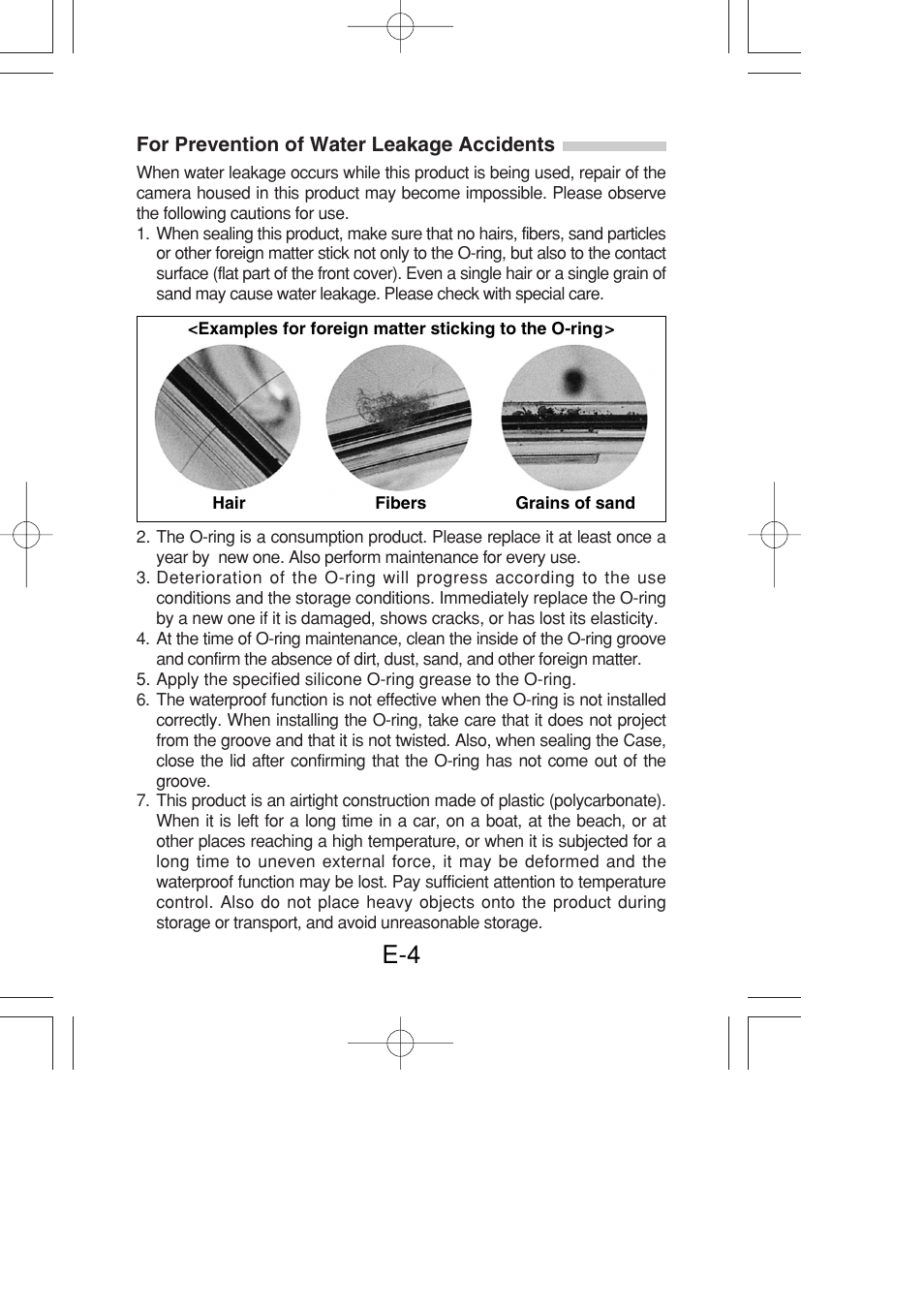 For prevention of water leakage accidents | Olympus PT-022 User Manual | Page 5 / 43