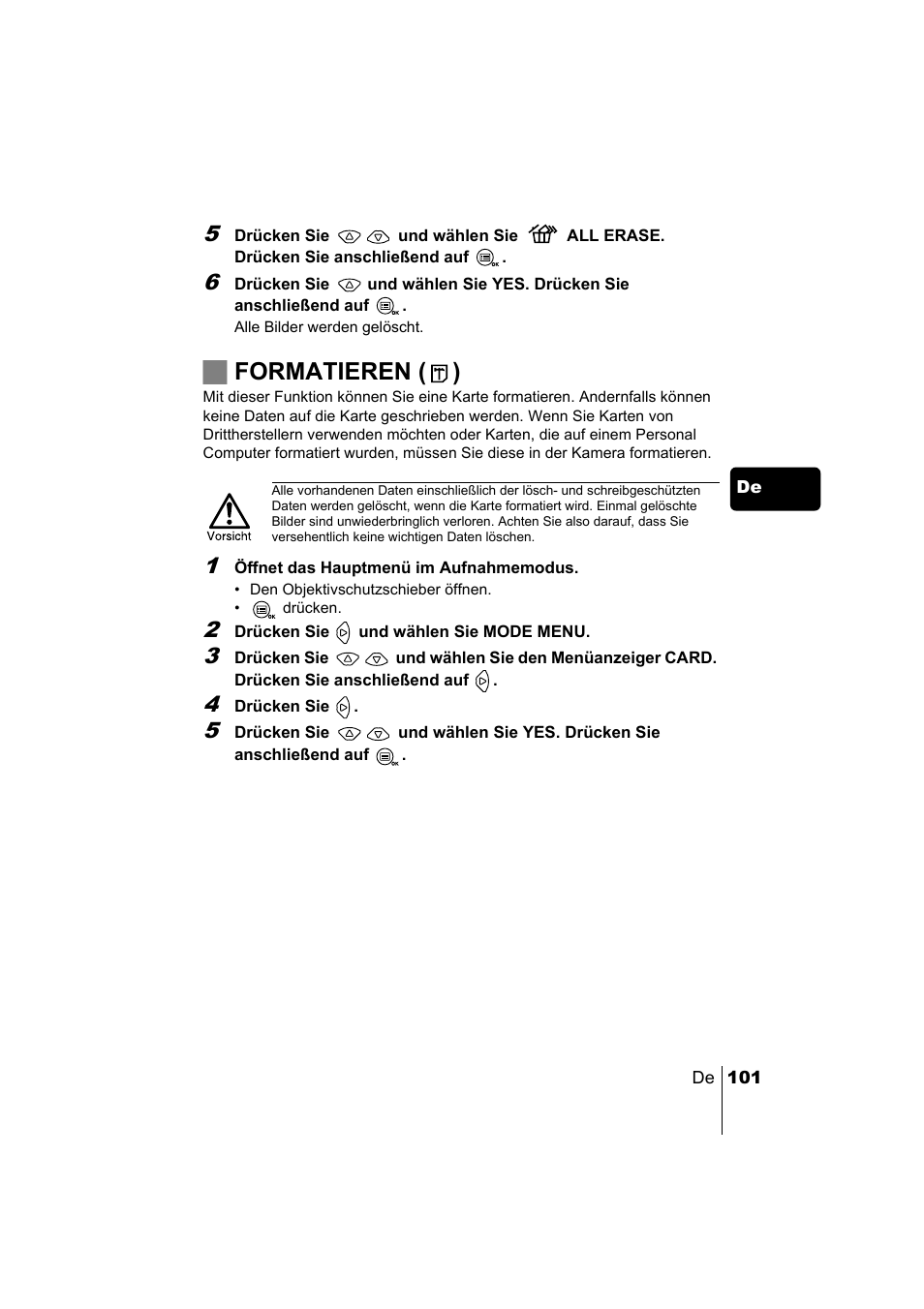 Jformatieren ( ) | Olympus C-220 Zoom User Manual | Page 101 / 180