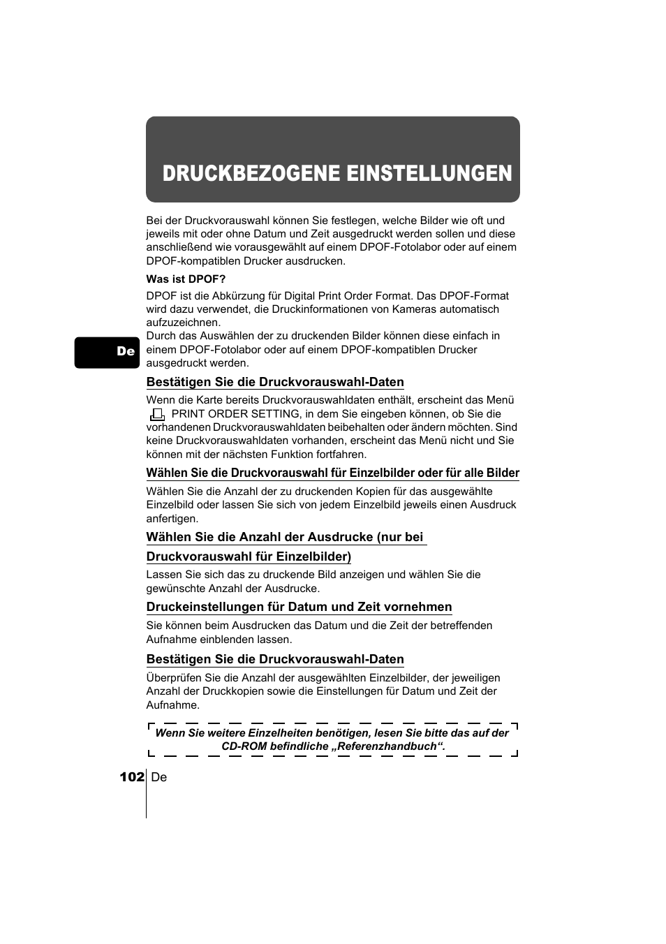 Druckbezogene einstellungen | Olympus C-220 Zoom User Manual | Page 102 / 180