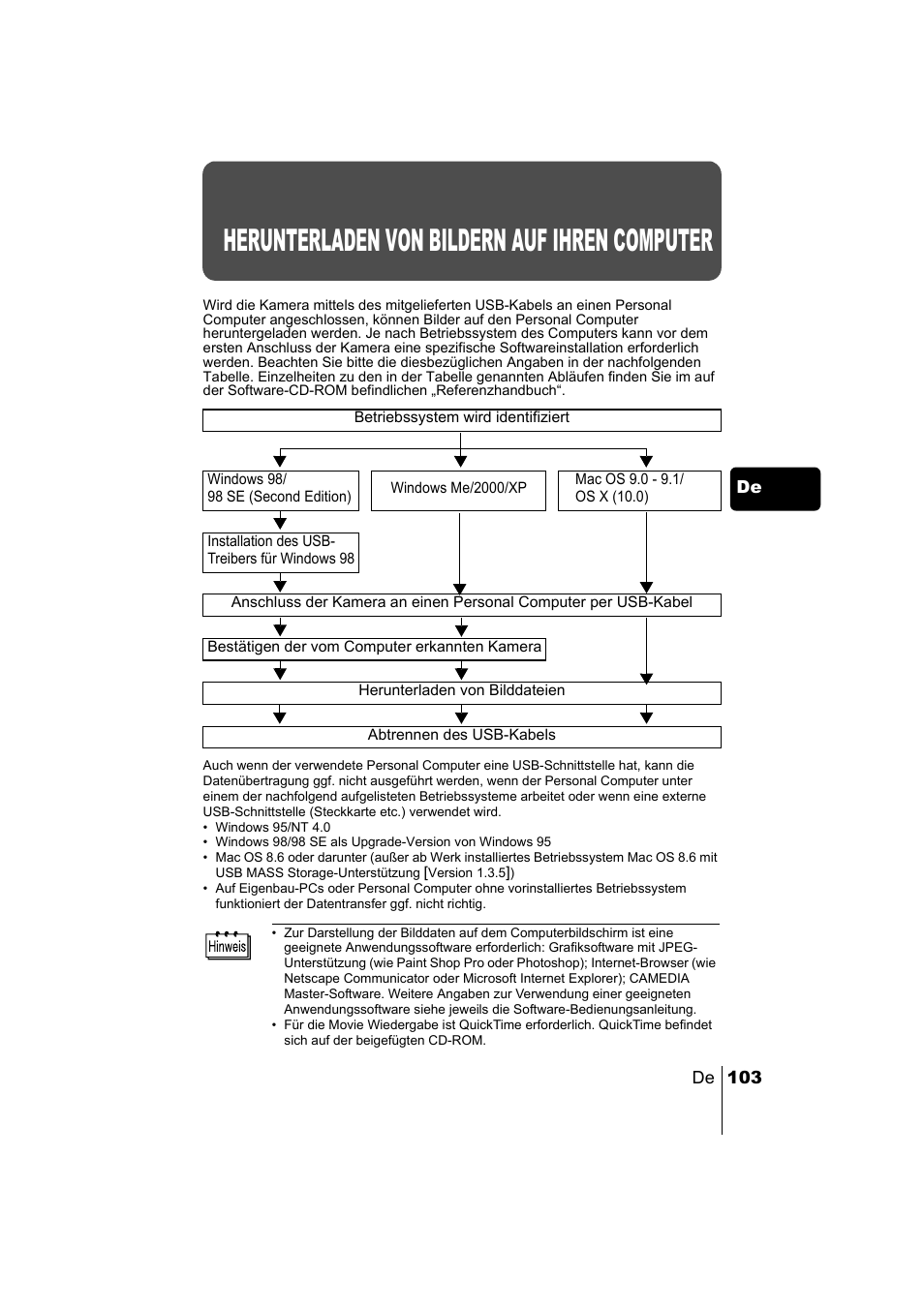 Herunterladen von bildern auf ihren computer | Olympus C-220 Zoom User Manual | Page 103 / 180