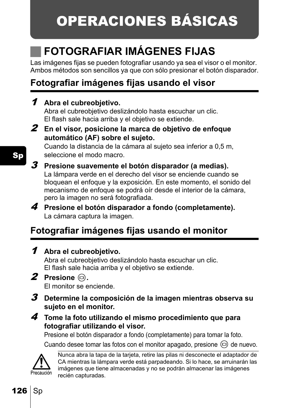 Operaciones básicas, Jfotografiar imágenes fijas | Olympus C-220 Zoom User Manual | Page 126 / 180