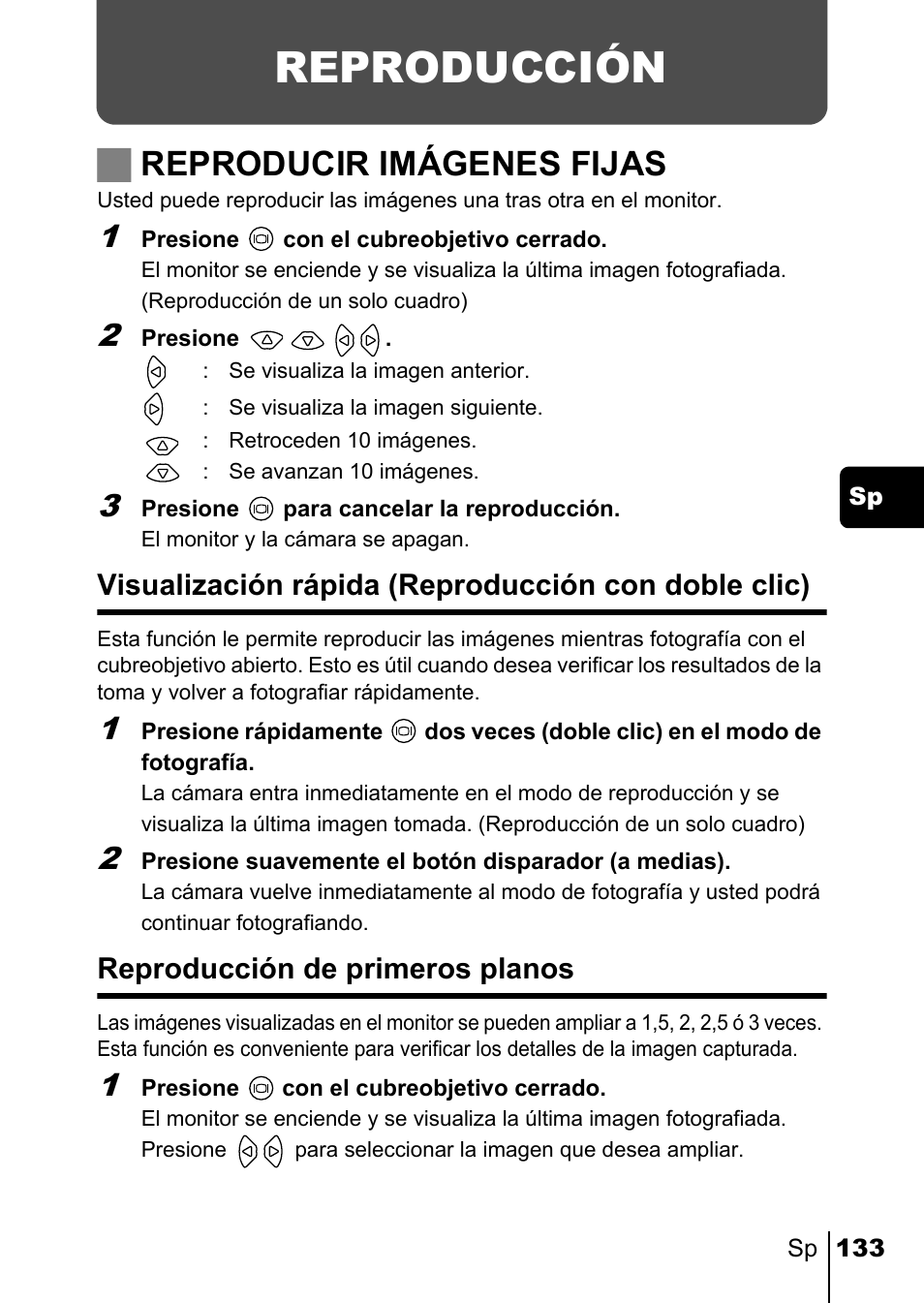Reproducción, Jreproducir imágenes fijas | Olympus C-220 Zoom User Manual | Page 133 / 180