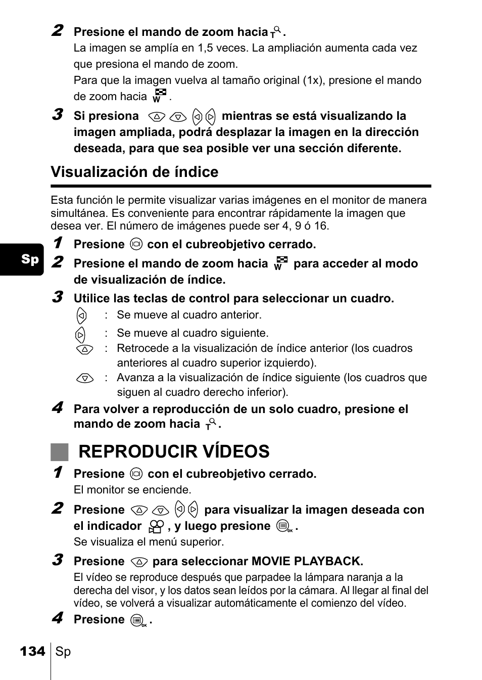 Jreproducir vídeos | Olympus C-220 Zoom User Manual | Page 134 / 180