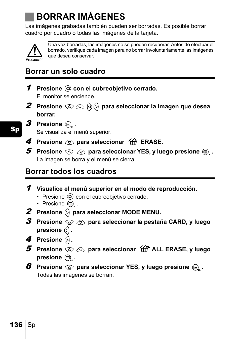 Jborrar imágenes | Olympus C-220 Zoom User Manual | Page 136 / 180