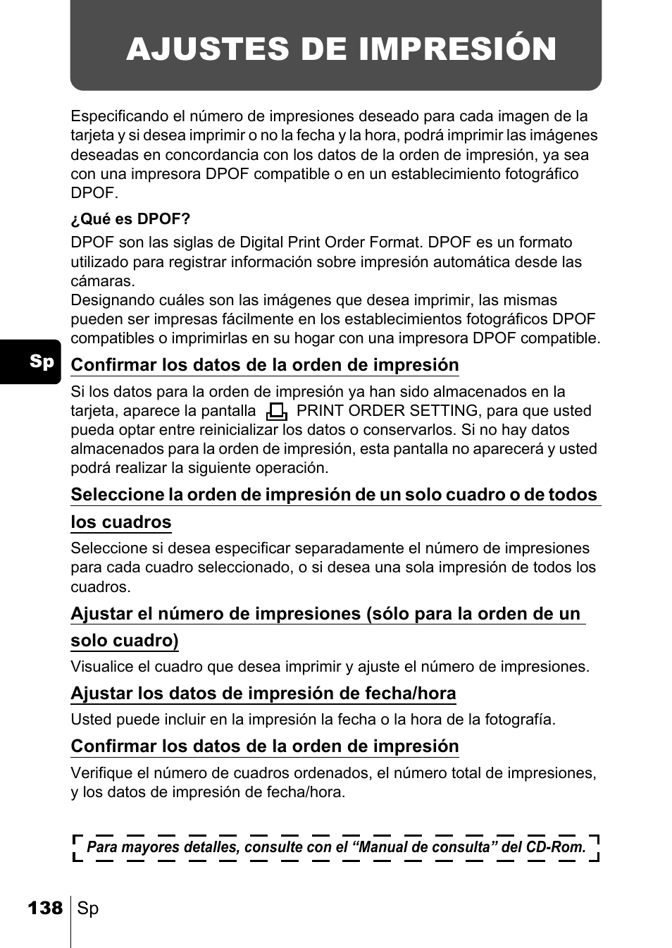 Ajustes de impresión | Olympus C-220 Zoom User Manual | Page 138 / 180