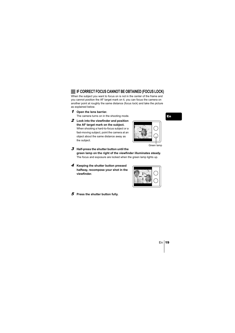 Jif correct focus cannot be obtained (focus lock) | Olympus C-220 Zoom User Manual | Page 19 / 180