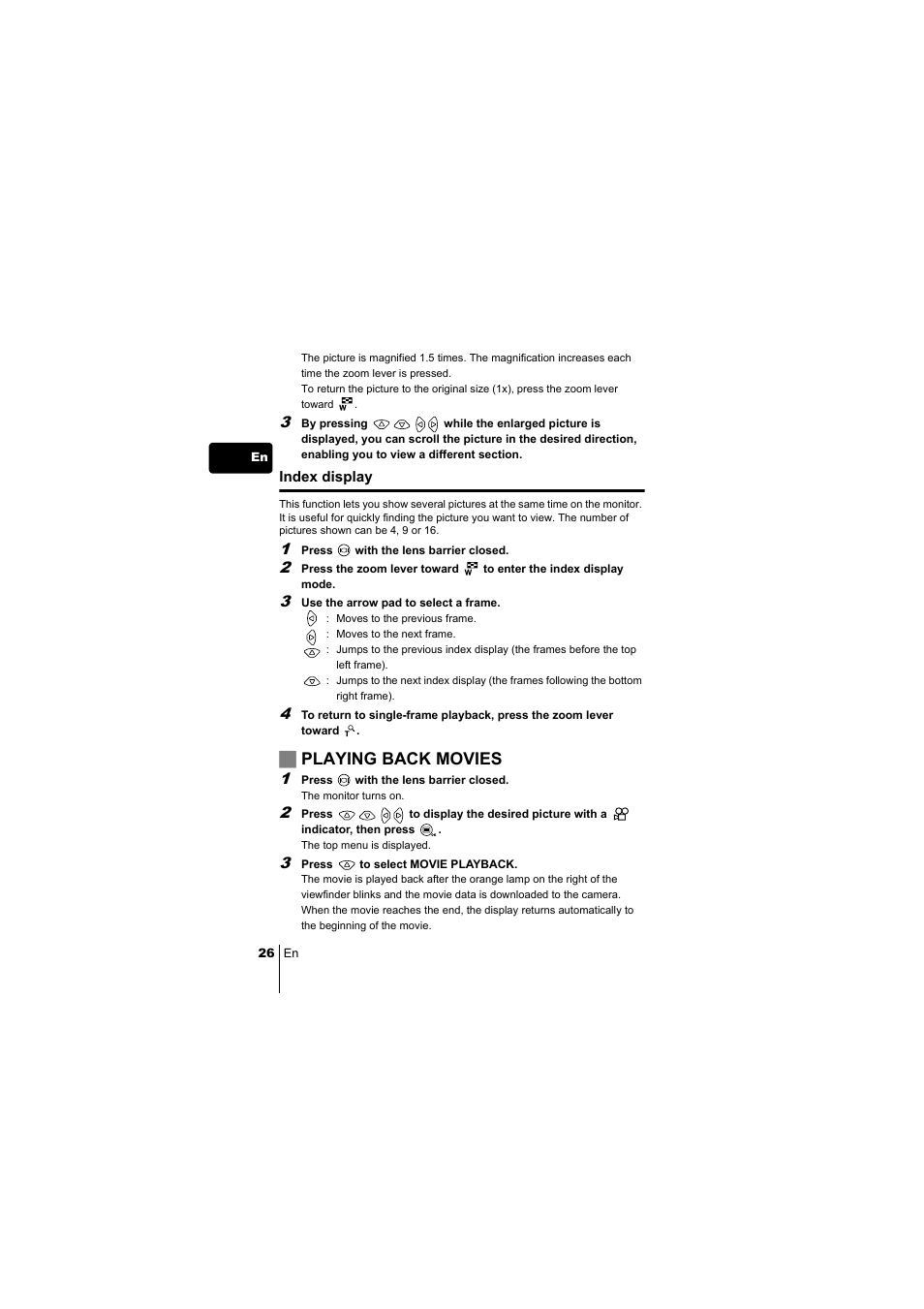 Jplaying back movies | Olympus C-220 Zoom User Manual | Page 26 / 180