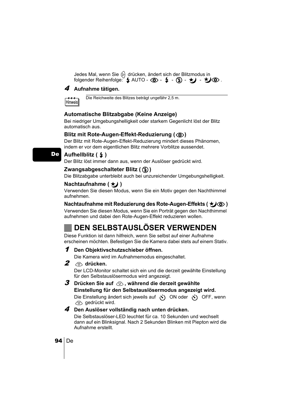 Jden selbstauslöser verwenden | Olympus C-220 Zoom User Manual | Page 94 / 180