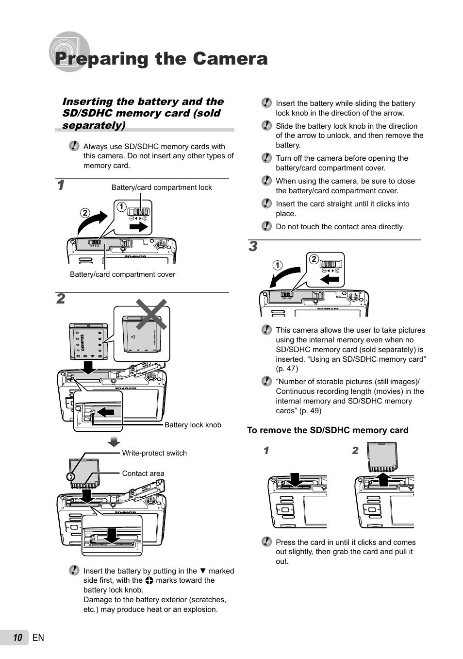 Preparing the camera, 10 en | Olympus FE-4030 User Manual | Page 10 / 61