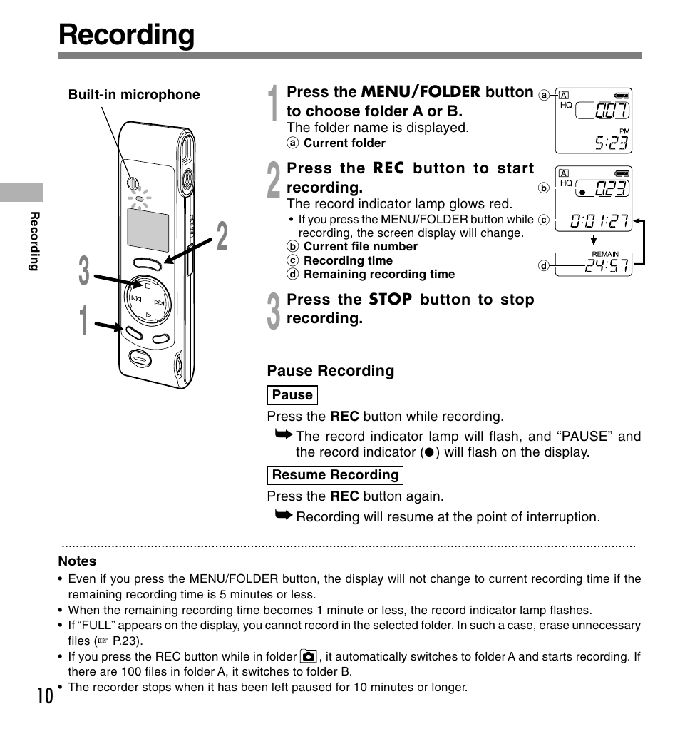 Recording | Olympus W 10 User Manual | Page 10 / 36