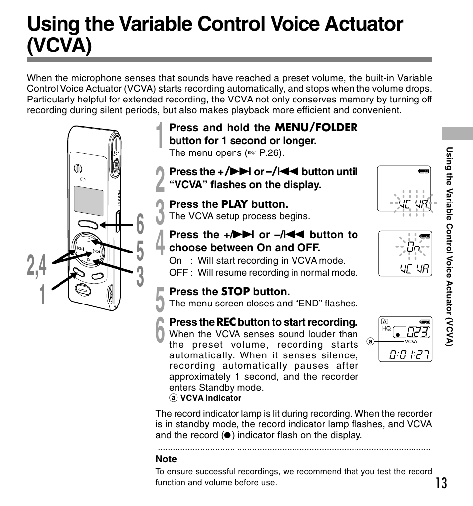 Using the variable control voice actuator (vcva) | Olympus W 10 User Manual | Page 13 / 36