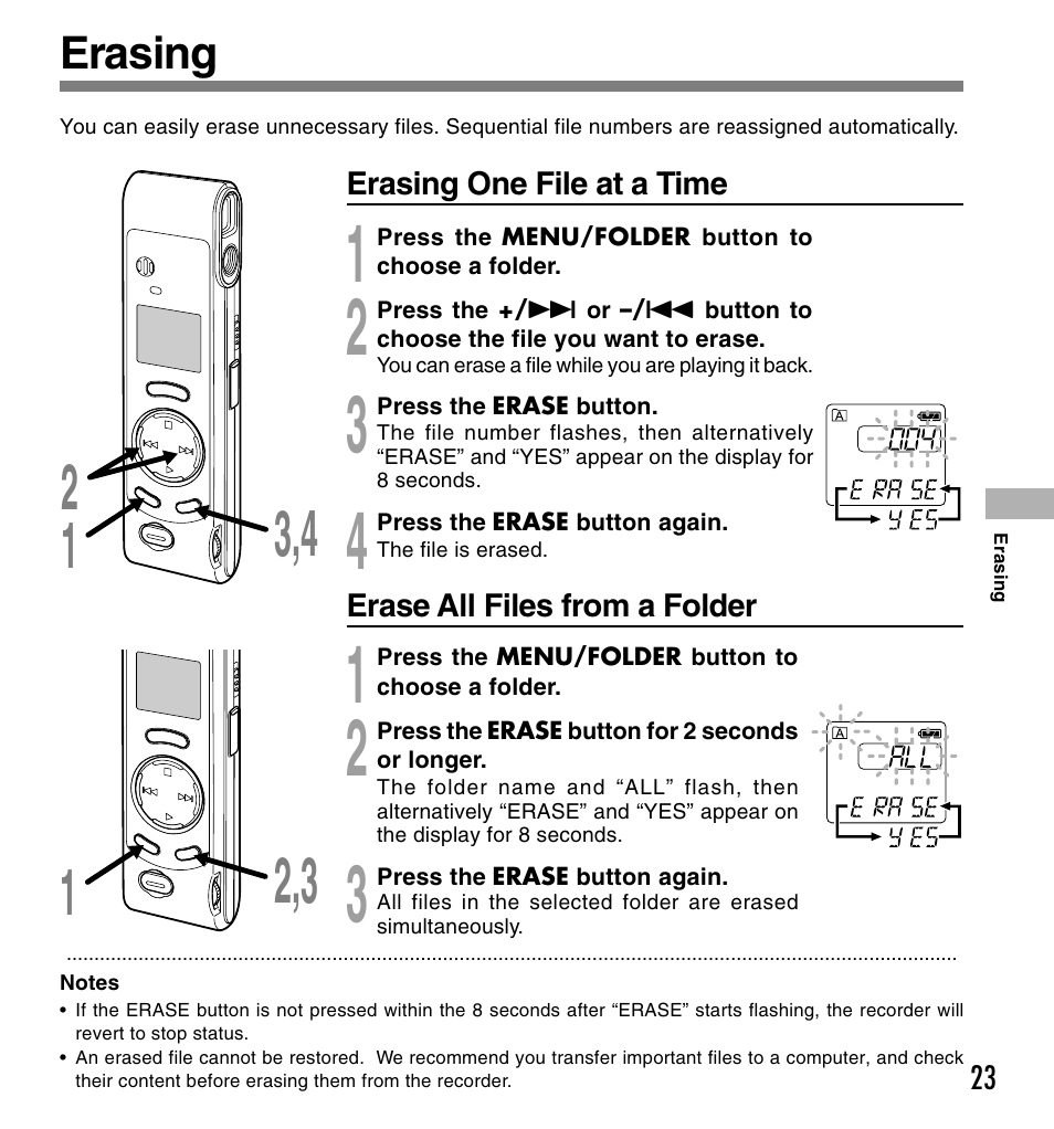 Erasing | Olympus W 10 User Manual | Page 23 / 36